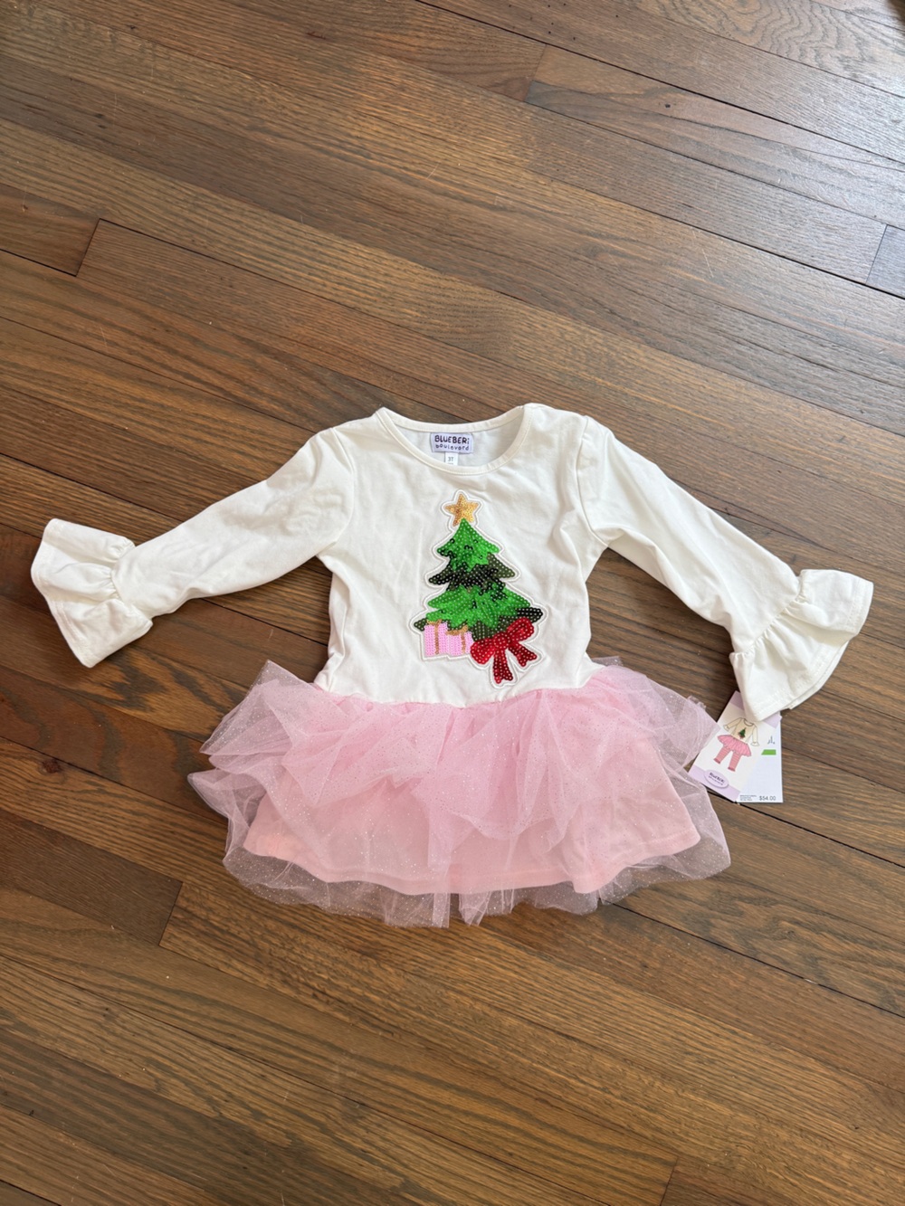 Blueberi Boulevard White Top Pink Tulle Christmas Tree Tutu Dress